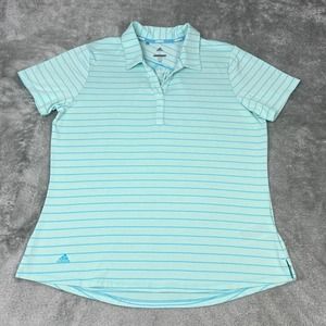 Adidas Polo Shirt Womens L Blue Striped Stretch Golf Preppy